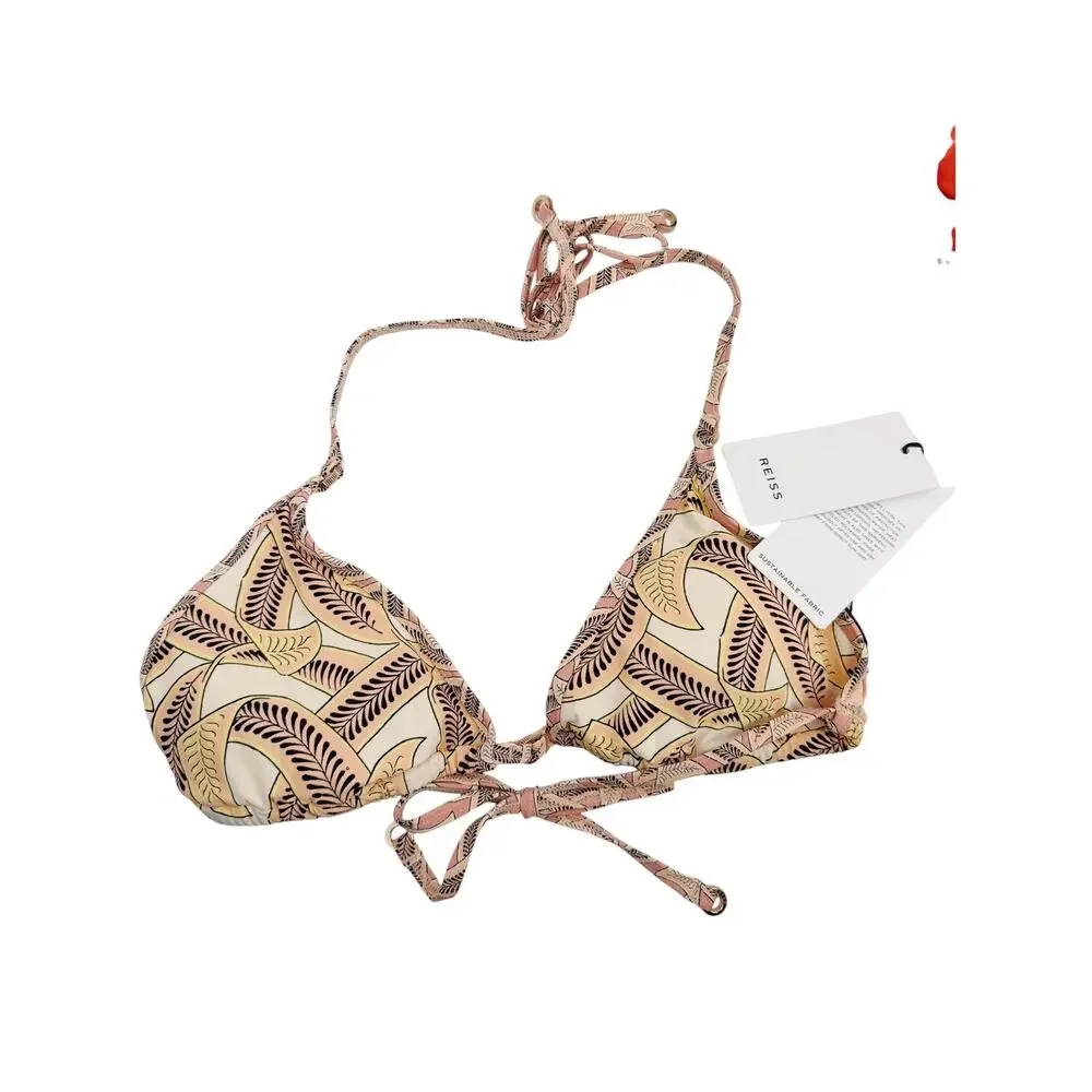 REISS Peonie Printed Triangle Bikini Top Size 2 NEW $85 White Orange Swimsuit